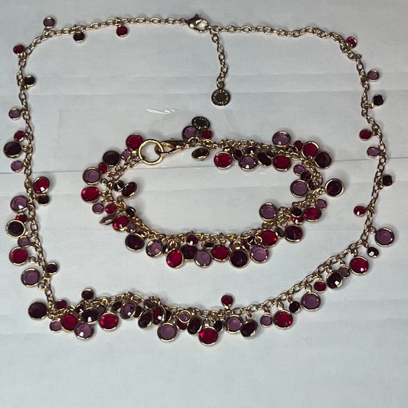 Roberta Chiarella Swarovski Red Purple Stone Gold Tone Necklace & Bracelet Set - Picture 2 of 5
